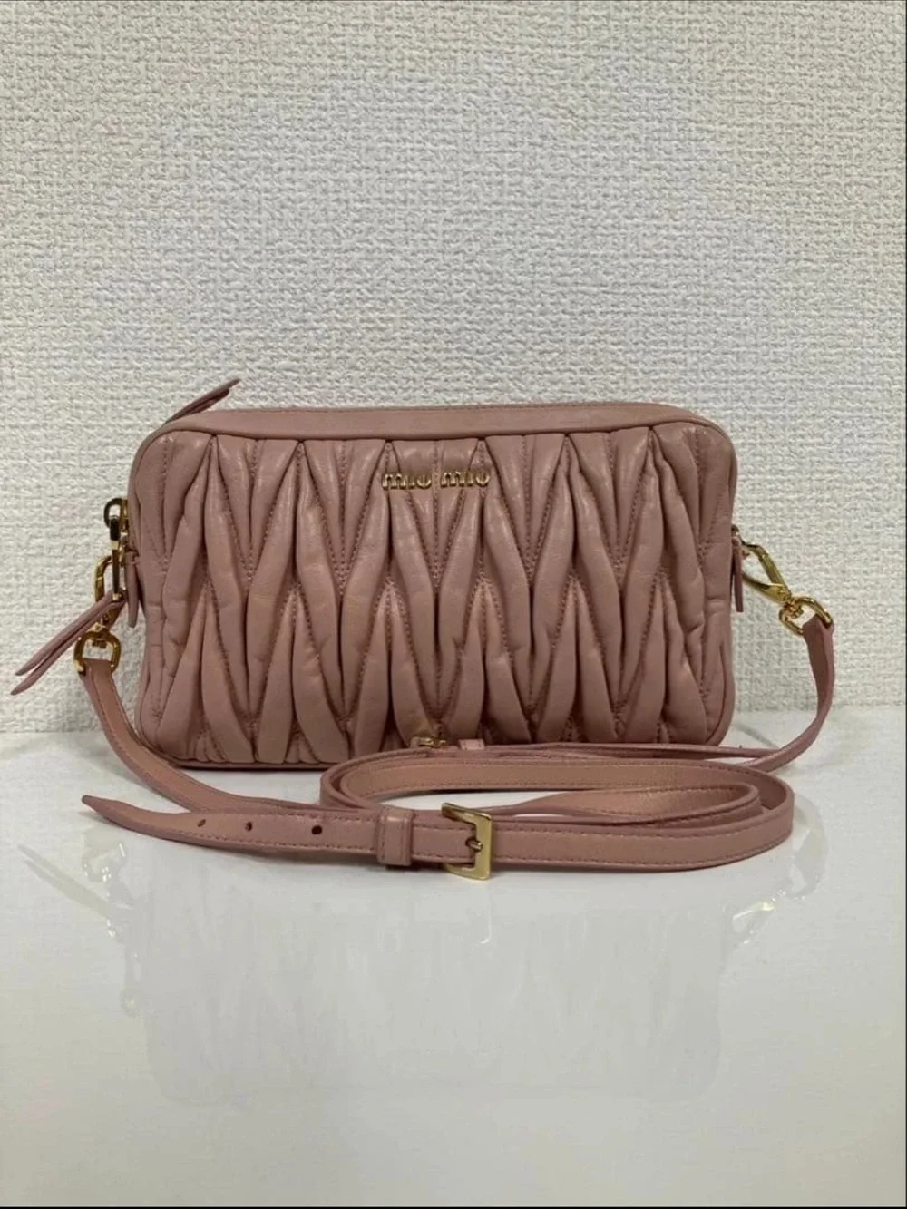 Miu Miu Pink Matelassé Leather Crossbody Bag